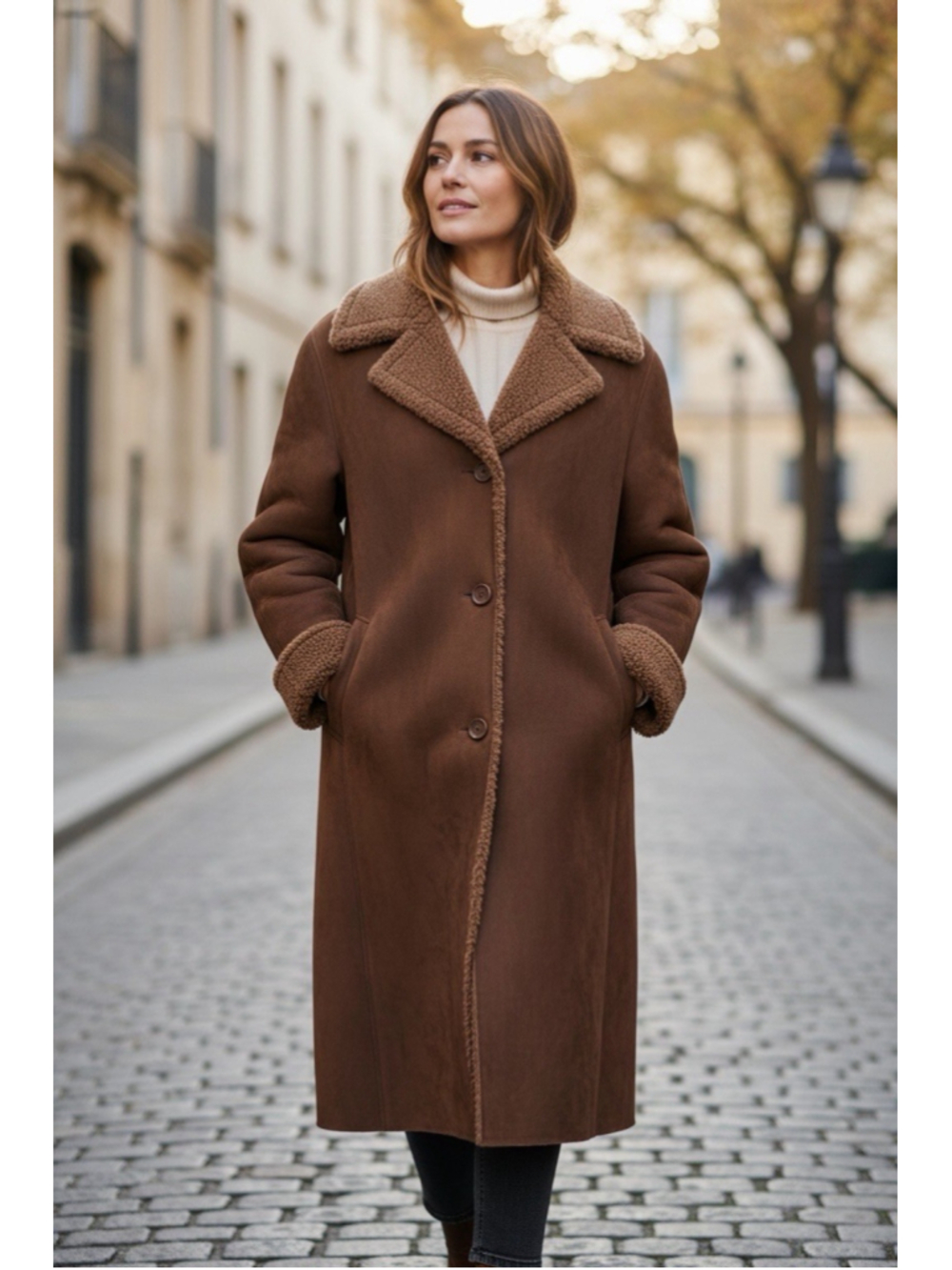 Lands' End Women's Brown Faux Suede Shearling Lined Winter Coat XL